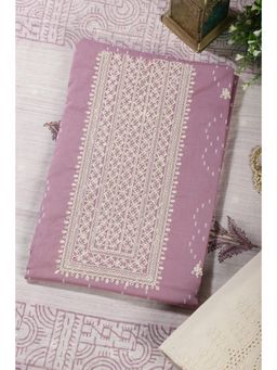 MEENA BAZAAR Since 1970 - Mauve Cotton Printed Embroidered Unstitched Kurta with Pant and Dupatta