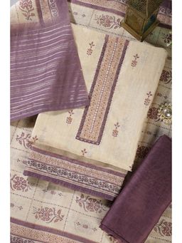 MEENA BAZAAR Since 1970 - Chanderi Cotton Floral Unstitched Kurta with Pant and Dupatta