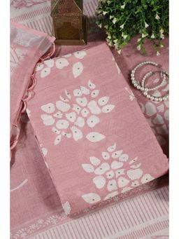 MEENA BAZAAR Since 1970 - Pink Color Printed Linen Cotton Unstitched Kurta with Pant and Dupattas