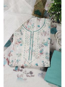 MEENA BAZAAR Since 1970 - Women Turquoise Cotton Floral Unstitched Kurta with Pant and Dupatta