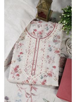 MEENA BAZAAR Since 1970 - Rust Chanderi Cotton Floral Unstitched Kurta with Pant and Dupatta