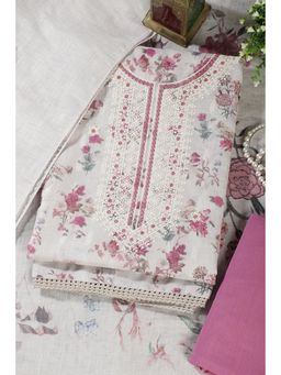 MEENA BAZAAR Since 1970 - Pink Chanderi Cotton Embroidered Unstitched Kurta with Pant and Dupatta