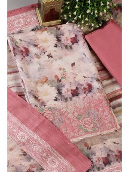 MEENA BAZAAR Since 1970 - Pink Cotton Floral Embroidered Unstitched Kurta with Pant and Dupatta