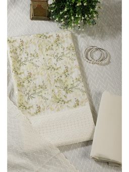MEENA BAZAAR Since 1970 - Green Cotton Chikankari Floral Unstitched Kurta with Pant and Dupatta