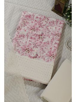 MEENA BAZAAR Since 1970 - Pink Cotton Chikankari and Floral Unstitched Kurta with Pant and Dupatta