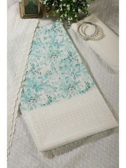 MEENA BAZAAR Since 1970 - Teal Cotton Chikankari Floral Unstitched Kurta with Pant and Dupatta