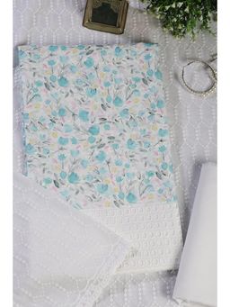 MEENA BAZAAR Since 1970 - Blue Cotton Floral and Embroidered Unstitched Kurta with Pant and Dupatta