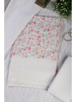 MEENA BAZAAR Since 1970 - Pink Floral Embroidered Unstitched Kurta with Pant and Dupatta