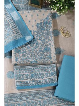 MEENA BAZAAR Since 1970 - Women Blue Floral Printed Unstitched Kurta with Pant and Dupatta