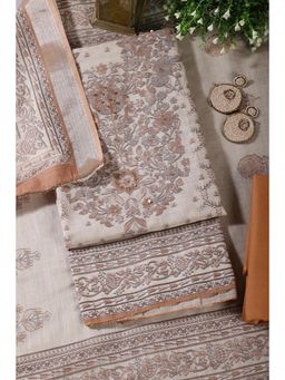 MEENA BAZAAR Since 1970 - Womens Brown Floral Printed Unstitched Kurta with Pant and Dupatta