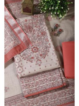 MEENA BAZAAR Since 1970 - Peach Floral Printed Women Unstitched Kurta with Pant and Dupatta