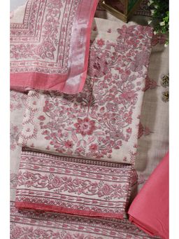 MEENA BAZAAR Since 1970 - Pink Floral Printed Unstitched Kurta with Pant and Dupatta