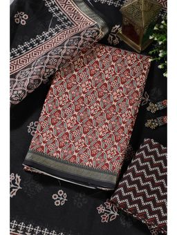 MEENA BAZAAR Since 1970 - Maroon Cotton Ajrakh Block Print Unstitched Kurta with Pant and Dupatta