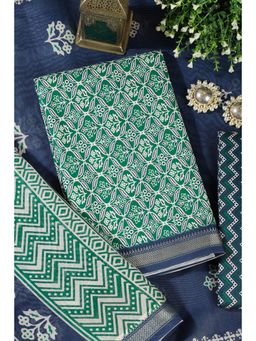 MEENA BAZAAR Since 1970 - Green Cotton Ajrakh Block Print Unstitched Kurta with Pant and Dupatta