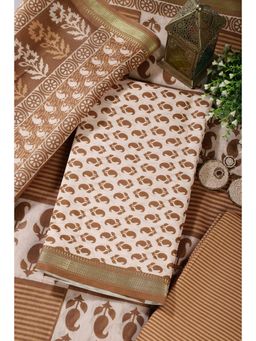 MEENA BAZAAR Since 1970 - Womens Brown Cotton Print Unstitched Kurta with Pant and Dupatta
