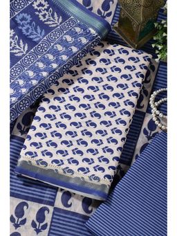 MEENA BAZAAR Since 1970 - Blue Cotton Print Women Unstitched Kurta with Pant and Dupatta