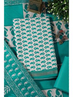 MEENA BAZAAR Since 1970 - Teal Cotton Dabu Block Print Unstitched Kurta with Pant and Dupatta