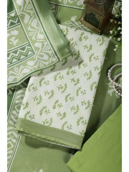 MEENA BAZAAR Since 1970 - Light Green Floral Print Cotton Unstitched Kurta with Pant and Dupatta