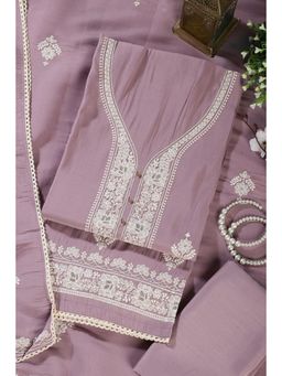 MEENA BAZAAR Since 1970 - Lavender Muslin Embroidered Unstitched Kurta with Pant and Dupatta