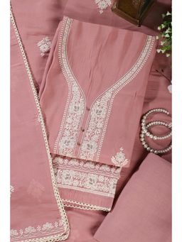 MEENA BAZAAR Since 1970 - Dusty Pink Muslin Embroidered Unstitched Kurta with Pant and Dupatta