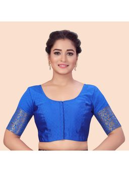 Studio Shringaar - Blue Women's Brocade Elbow Length Sleeves Blouse