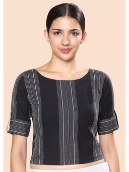 Studio Shringaar - Women's Black Handloom Cotton Crop Top Blouse