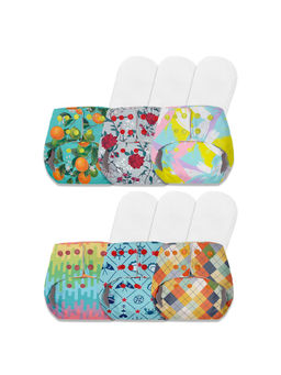 BASIC - Pack Of 6 Reusable Freesize Cloth Diapers For Baby 0-3 Yrs With 6 Inserts