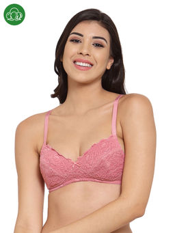 Inner Sense - Organic Cotton Antimicrobal Laced Cushioned Padded Bra-Pink