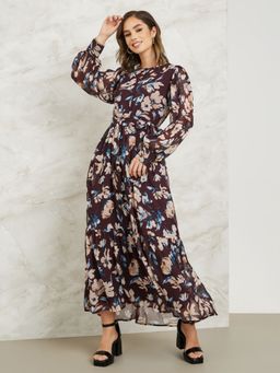 Styli - Women Wine Maxi Dress with Belt (Set of 2)