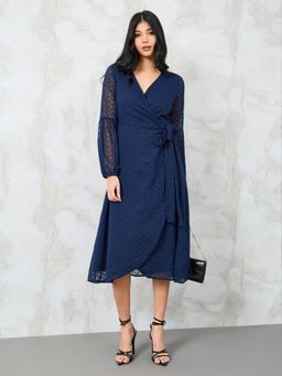 Styli - Women Midi Length Wrap Dress with Full Sleeve