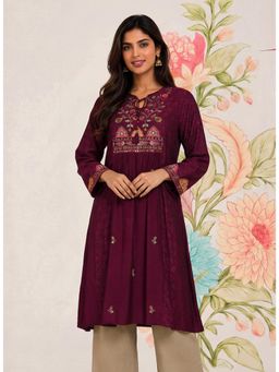 Lakshita - Wine Floral Rayon Kurta