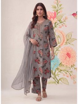 Lakshita - Grey Printed Rayon Kurta with Pant (Set of 2)