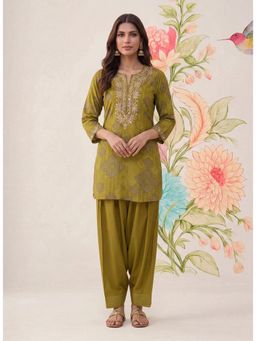 Lakshita - Viscose Olive Printed Kurta with Salwar