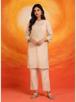 Lakshita - Suroor Light Beige Embroidered Chanderi Kurta and Pant