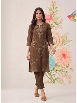 Lakshita - Jogan Brown Embroidered Chanderi Kurta and Pant