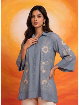Lakshita - Women Blue Spa Embroidered A-Line Tunic