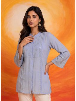 Lakshita - Women Blue Spa Monochrome Embroidered Tunic