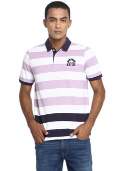 Lee - Men Lavender Striped Slim Fit Polo T-shirt