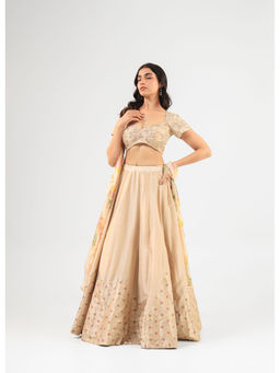 Amrood - Womens Beige Embroidered Blouse with Lehenga and Dupatta