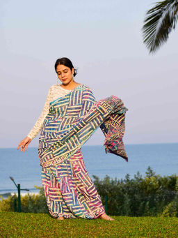 Sundarii - Multicolor Bhaang Mul Cotton Saree Without Blouse Piece