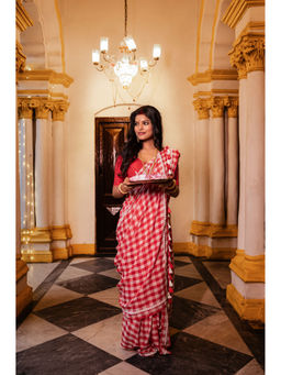 Ethnic Elements - Pujo Magic Pure Gamcha Check Cotton Saree without Blouse Piece