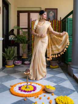 Ethnic Elements - Golden Glow Mul Cotton Tissue Saree without Blouse Piece