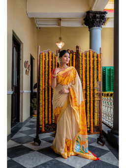 Ethnic Elements - Multicolor Nirthya Mukha Mul Cotton Hand Painted Saree without Blouse Piece