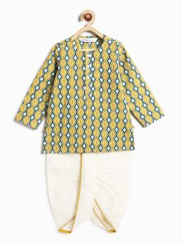 Campana - Cotton Full Sleeves Wave Pattern Printed Dhoti Kurta Mustard