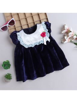 Many Frocks - Velvet Puff Sleeve Flower Girls Party Dress Blue
