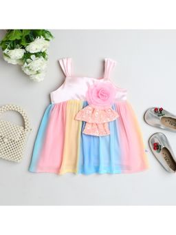 Many Frocks - Georgette Flower Broch Girls Party Dress Multicolour