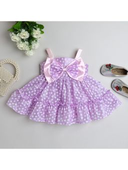 Many Frocks - Tissue Double Bow & Bead Floral Printed Girls Party Dress Purple