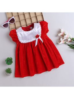 Many Frocks - Velvet Puff Sleeve Flower Girls Party Dress Red