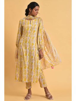 W - Yellow Floral Kurta-slim Pant-dupatta (Set of 3)