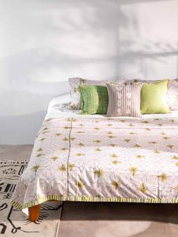 Freedom Tree - Temple Palms Stone Digitally Cotton Bedcover With 2 Pillow Covers